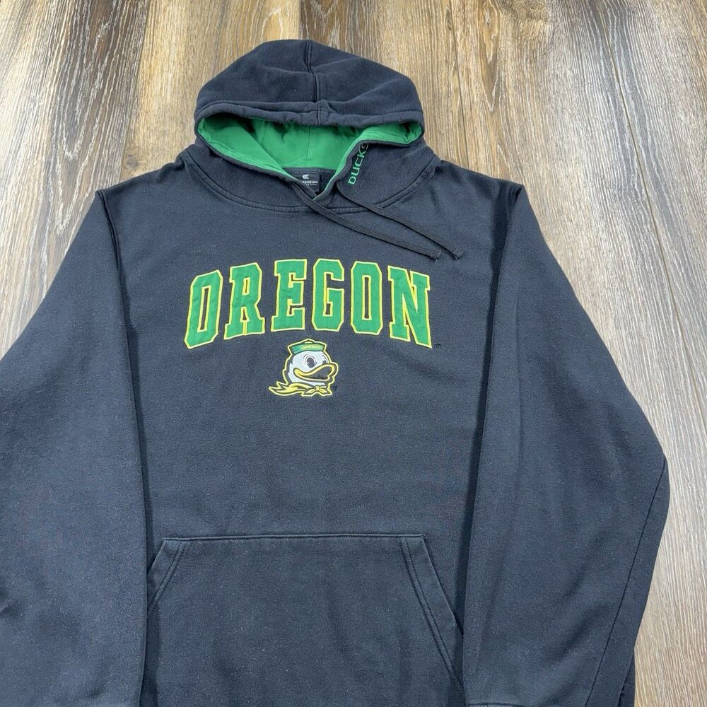 Vintage Oregon Ducks Hoodie Mens XXL Black Sweatshirt Team Spellout Logo Sweater